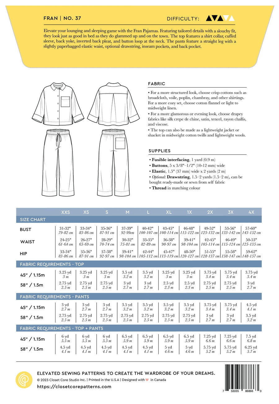 Fran Pajamas pattern- Closet Core