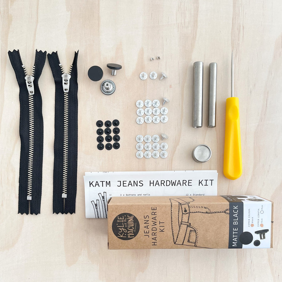 MATTE BLACK Jeans Hardware Kit (black Zipper) - Kylie and Machine labels